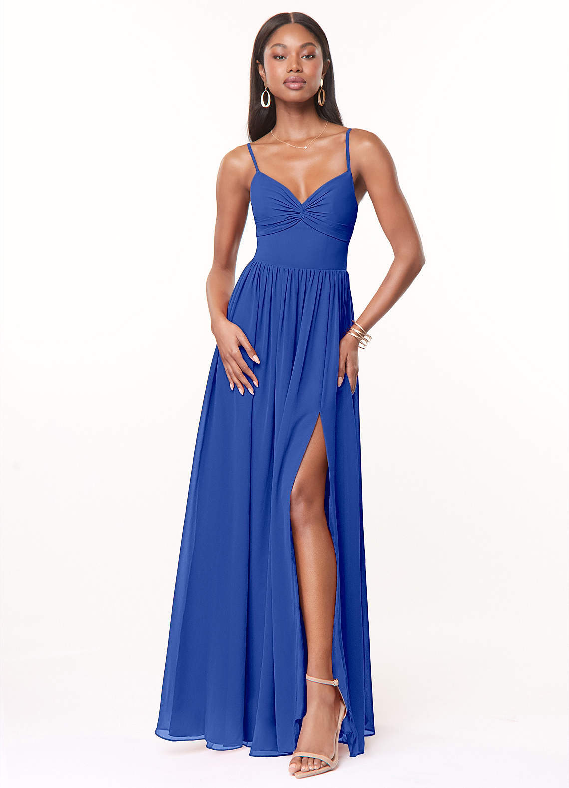 elyessen Zeya Dusty Blue A-Line V-Neck Pleated Chiffon Dress 3