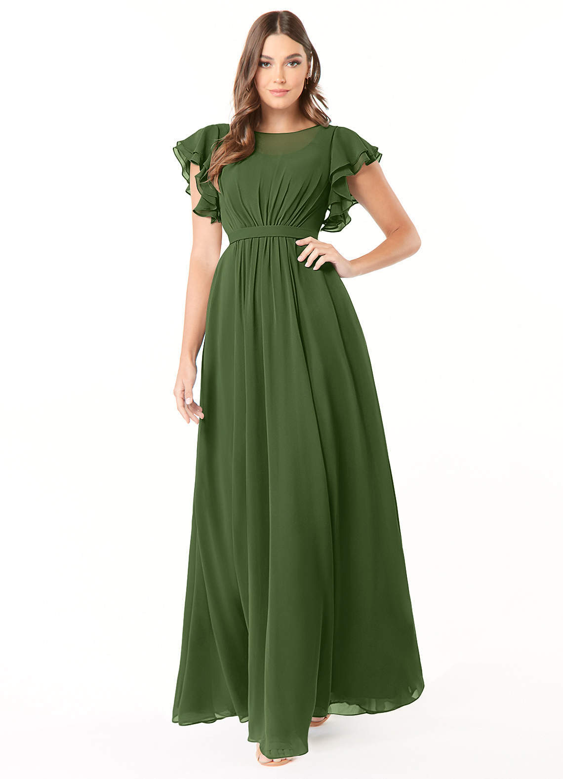 elyessen Daphne A-Line Ruffled Chiffon Floor-Length Dress Eucalyptus 1