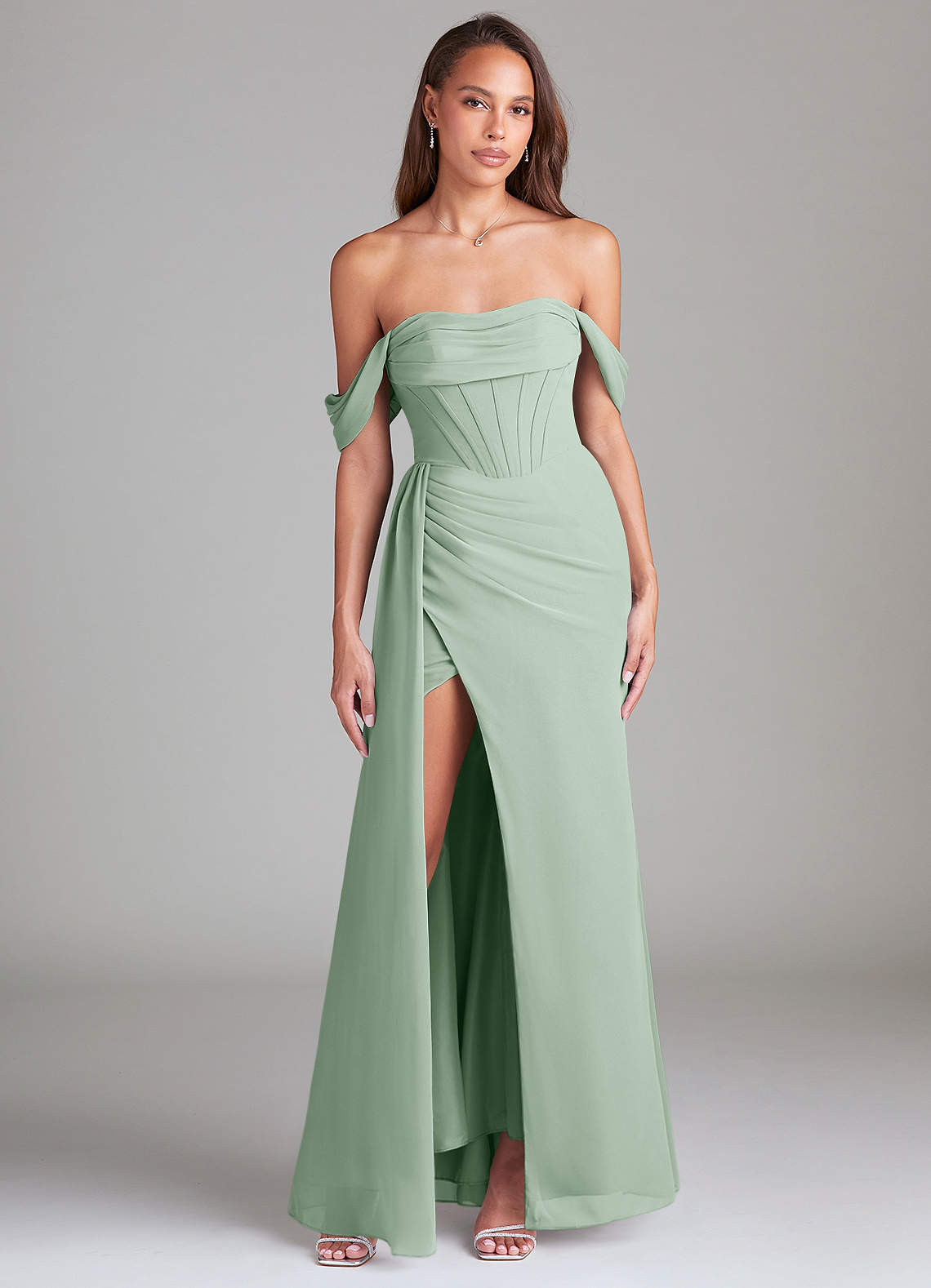 elyessen Amyra Dusty Blue Sheath Off the Shoulder Chiffon Convertible Dress 1