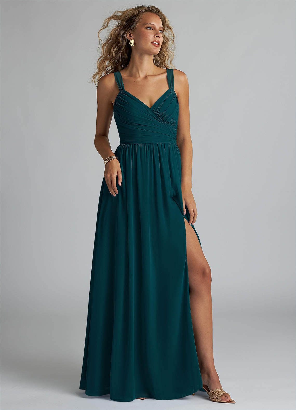 elyessen Aziza Sky Blue A-Line V-Neck Pleated Chiffon Dress 2