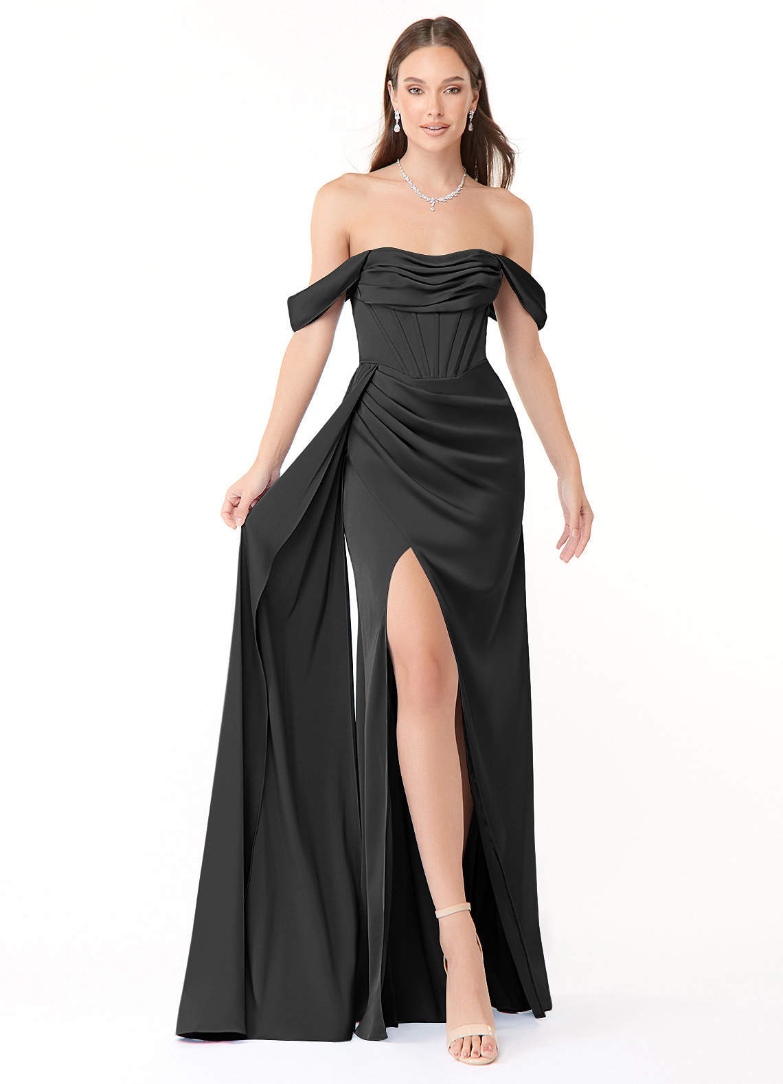 elyessen Amyra Black Mermaid Off the Shoulder Stretch Satin Convertible Dress 8