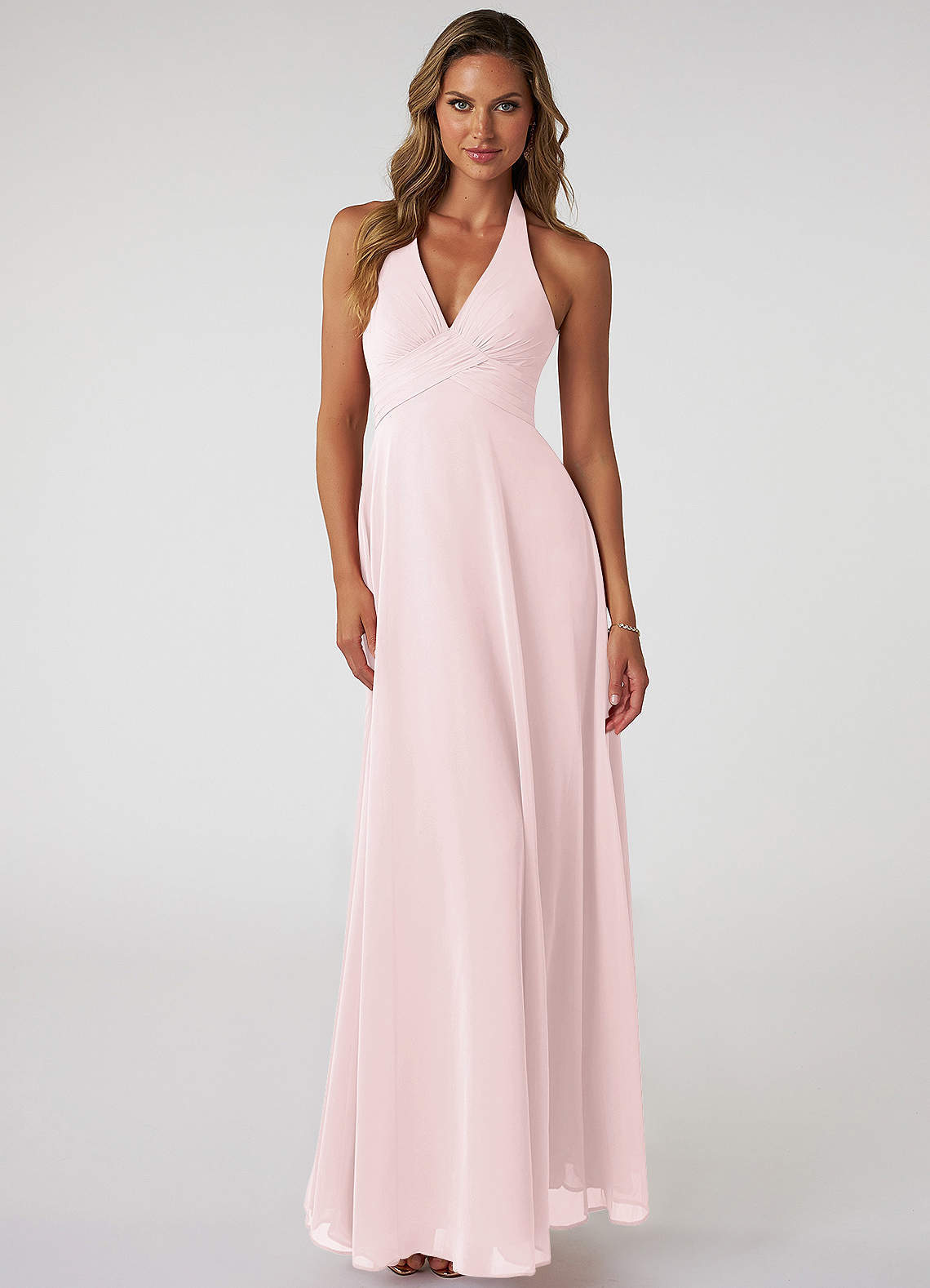 elyessen Tessie Sky Blue A-Line V-Neck Pleated Chiffon Dress 4