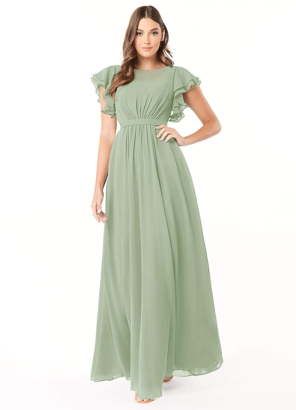 elyessen Daphne A-Line Ruffled Chiffon Floor-Length Dress Eucalyptus 4