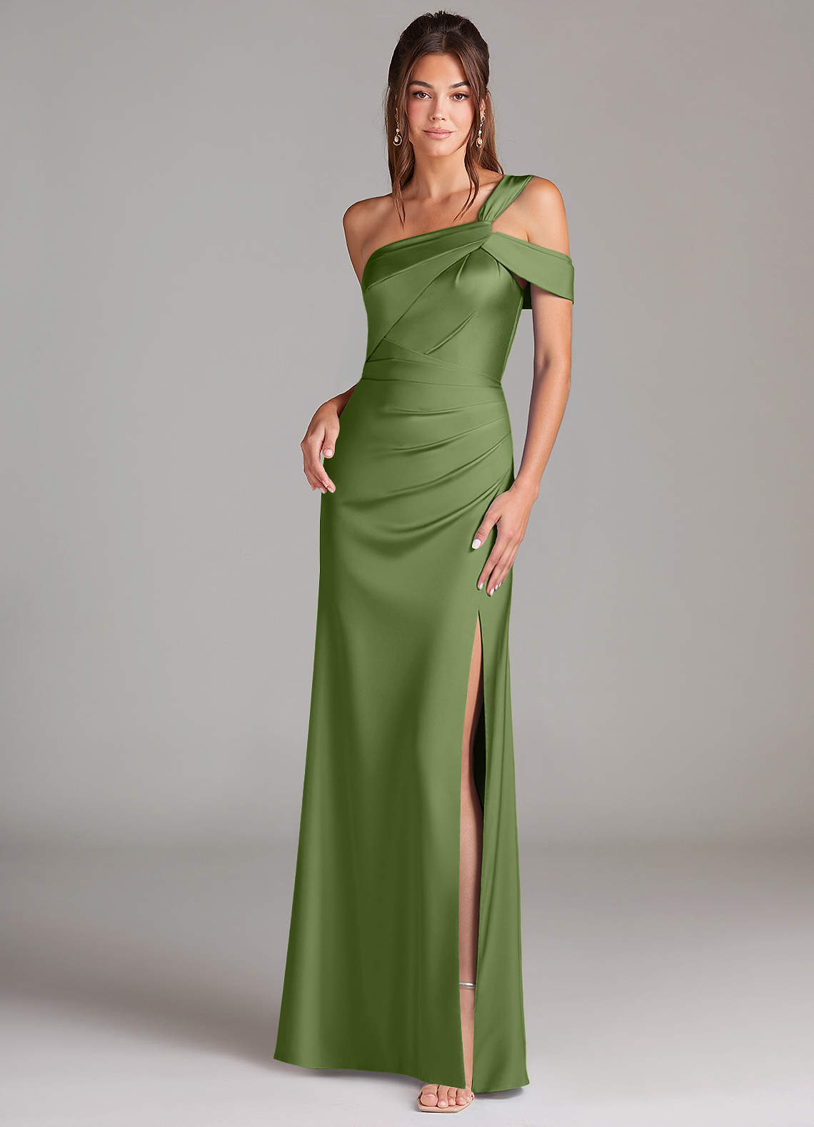 elyessen Wynter Black Sheath One Shoulder Stretch Satin Dress 1