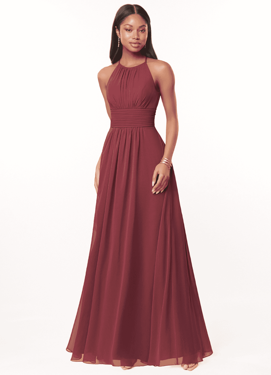 elyessen Bonnie Burgundy A-Line Keyhole Ruched Chiffon Dress 6