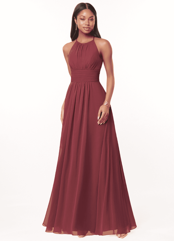 elyessen Bonnie Burgundy A-Line Keyhole Ruched Chiffon Dress 6