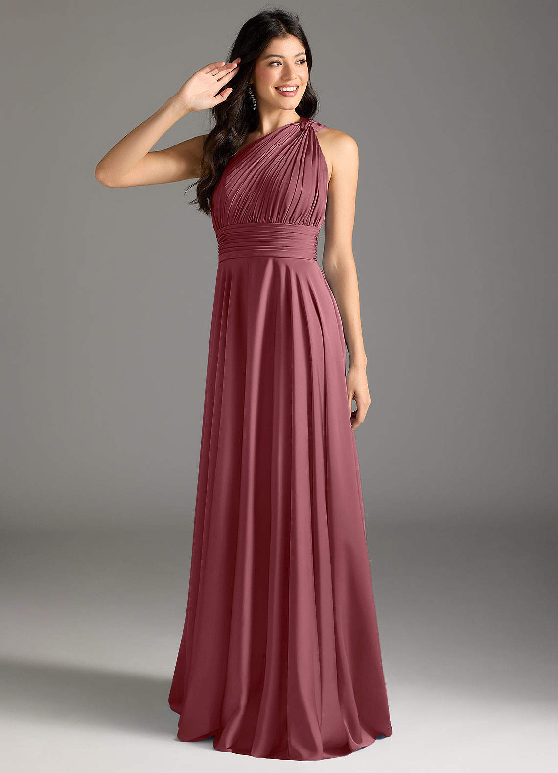 elyessen Charlize Dusty Sage A-Line One Shoulder Stretch Satin Dress 5