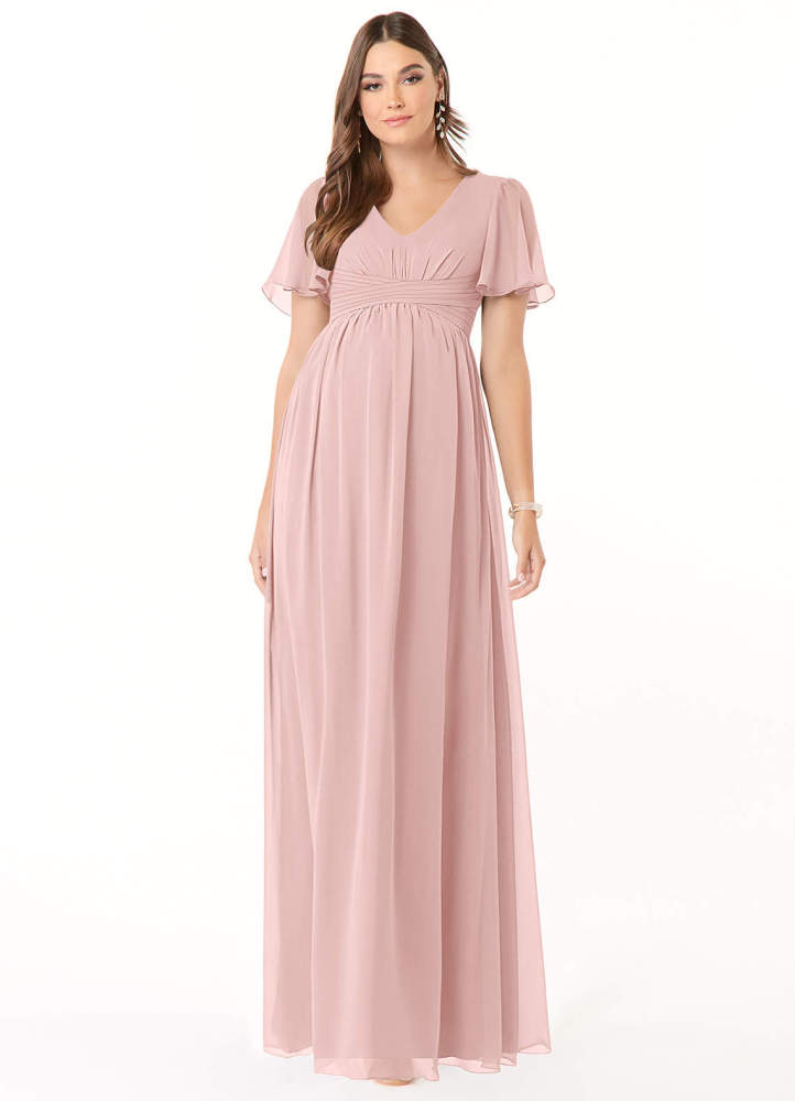 elyessen Verna A-Line V-Neck Ruched Chiffon Floor-Length Dress Cabernet 4