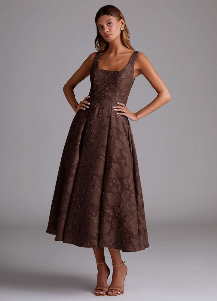 elyessen Amalie Dusty Blue A-Line Pleated Floral Burnout Dress 4