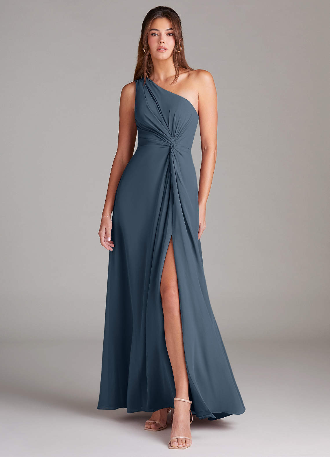 elyessen Brooke Sky Blue A-Line One Shoulder Chiffon Dress 3