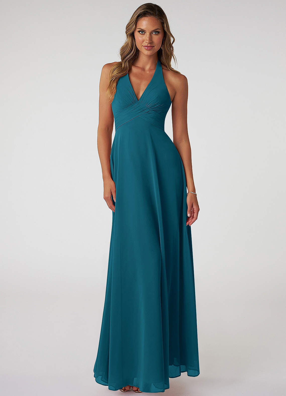elyessen Tessie Sky Blue A-Line V-Neck Pleated Chiffon Dress 3