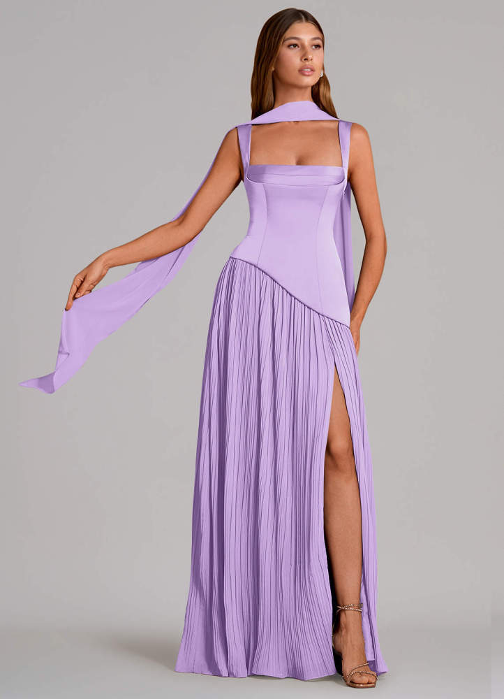 elyessen Stephanie Black A-Line Pleated Stretch Satin Dress 4