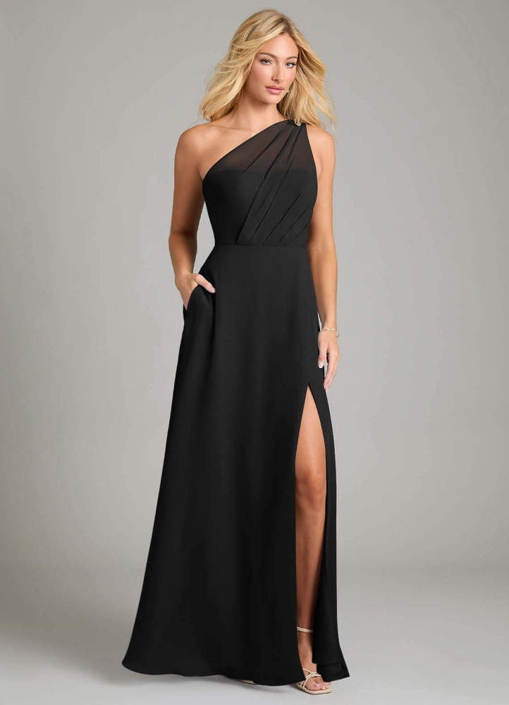 elyessen Phaedra Black A-Line One Shoulder Chiffon Dress 8