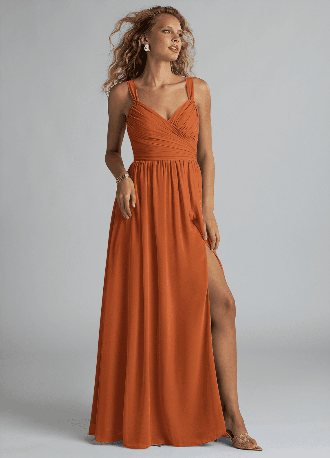 elyessen Aziza Sky Blue A-Line V-Neck Pleated Chiffon Dress 7