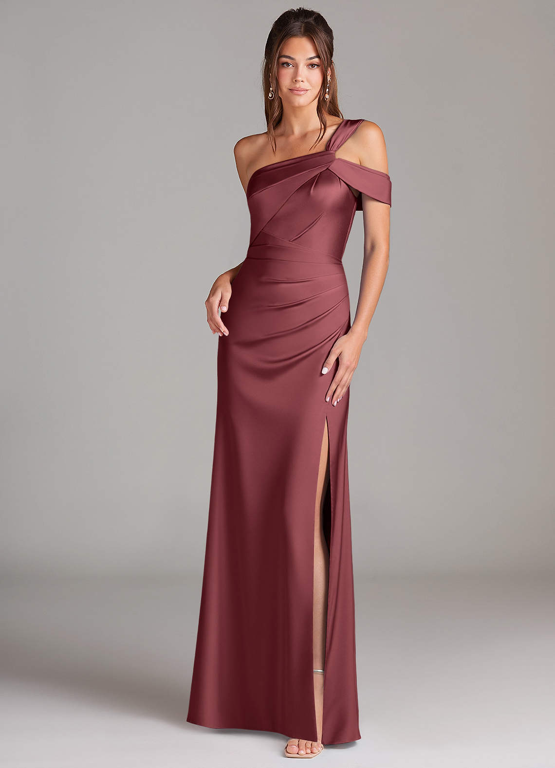 elyessen Wynter Black Sheath One Shoulder Stretch Satin Dress 5