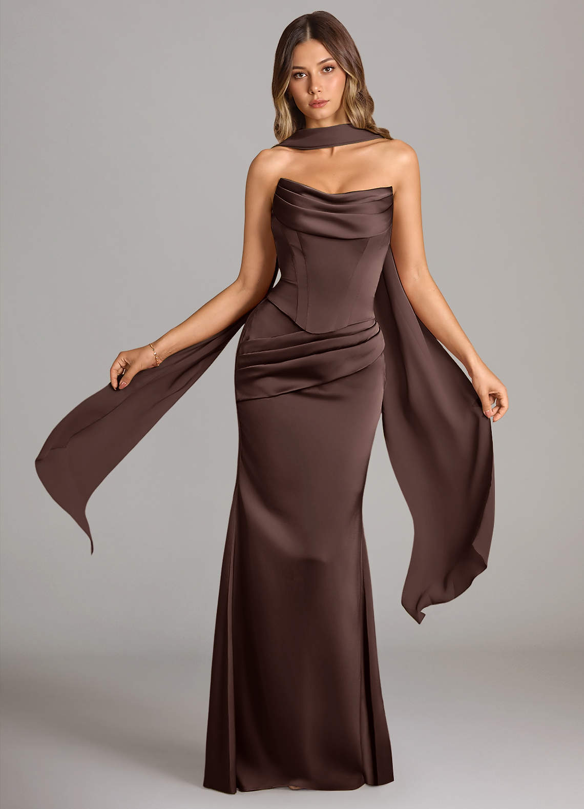 elyessen Sorrel Black Mermaid Strapless Stretch Satin Convertible Dress 7
