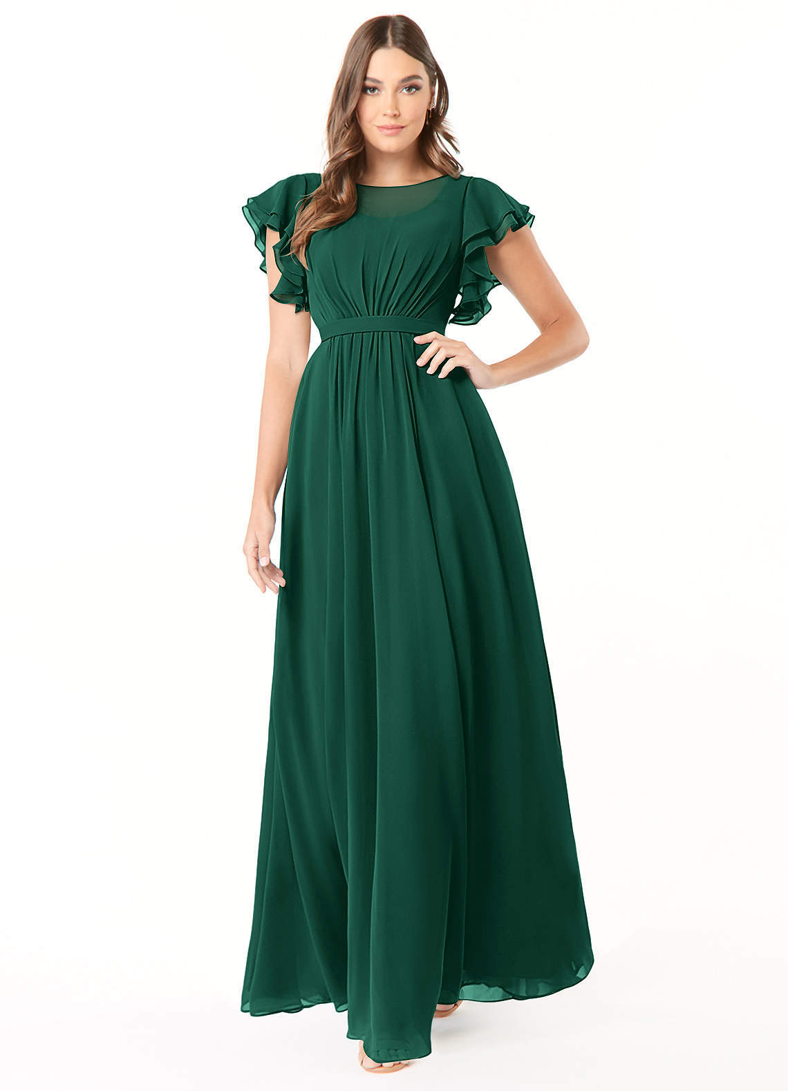 elyessen Daphne A-Line Ruffled Chiffon Floor-Length Dress Eucalyptus 2