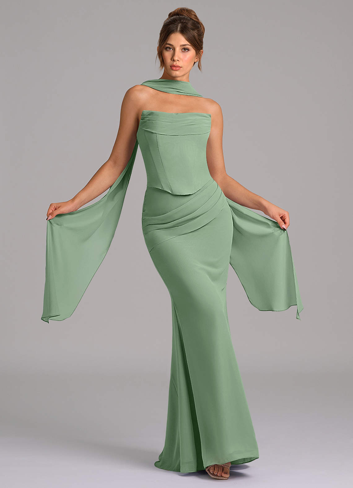 elyessen Sorrel Sky Blue Mermaid Corset Chiffon Dress 1