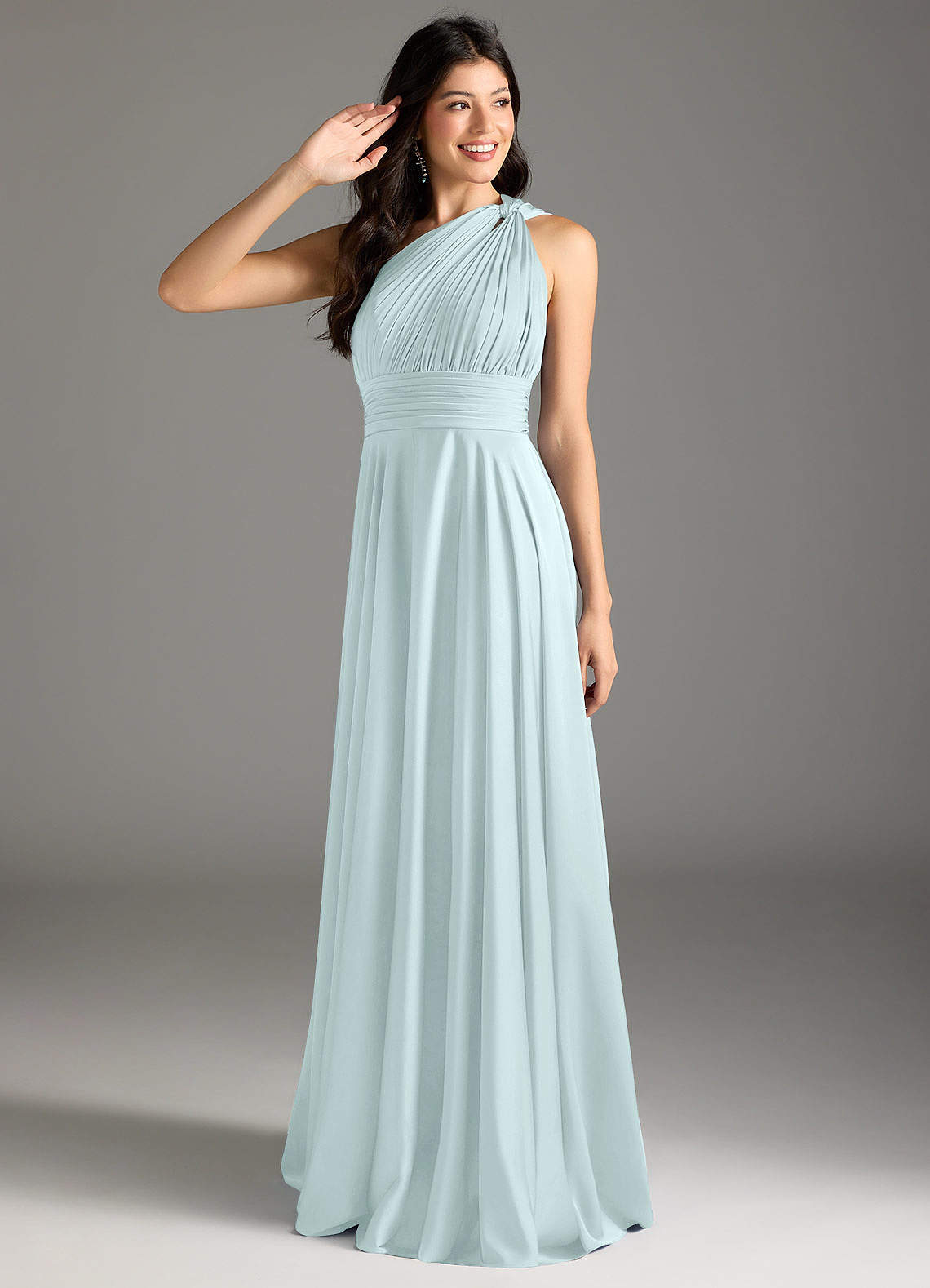 elyessen Charlize Dusty Sage A-Line One Shoulder Stretch Satin Dress 2