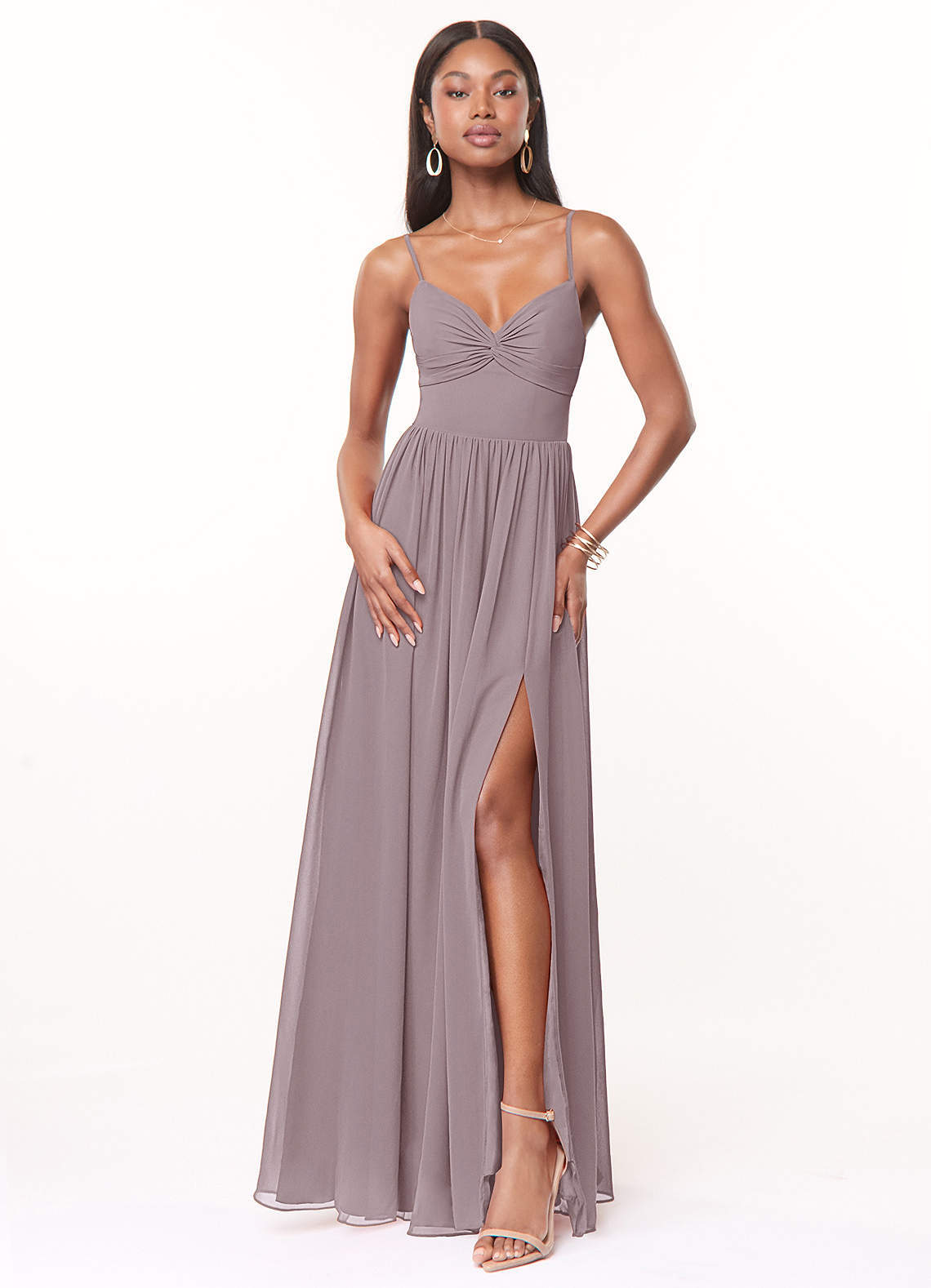 elyessen Zeya Dusty Blue A-Line V-Neck Pleated Chiffon Dress 8