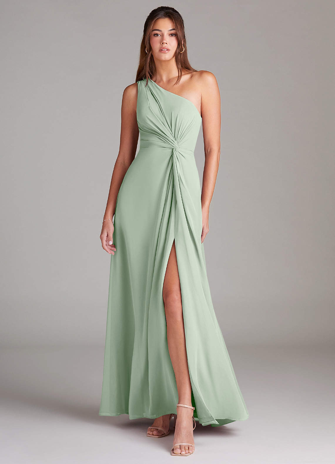 elyessen Brooke Sky Blue A-Line One Shoulder Chiffon Dress 1