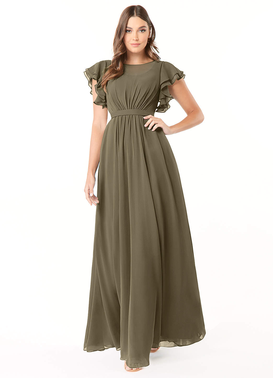 elyessen Daphne A-Line Ruffled Chiffon Floor-Length Dress Eucalyptus 2