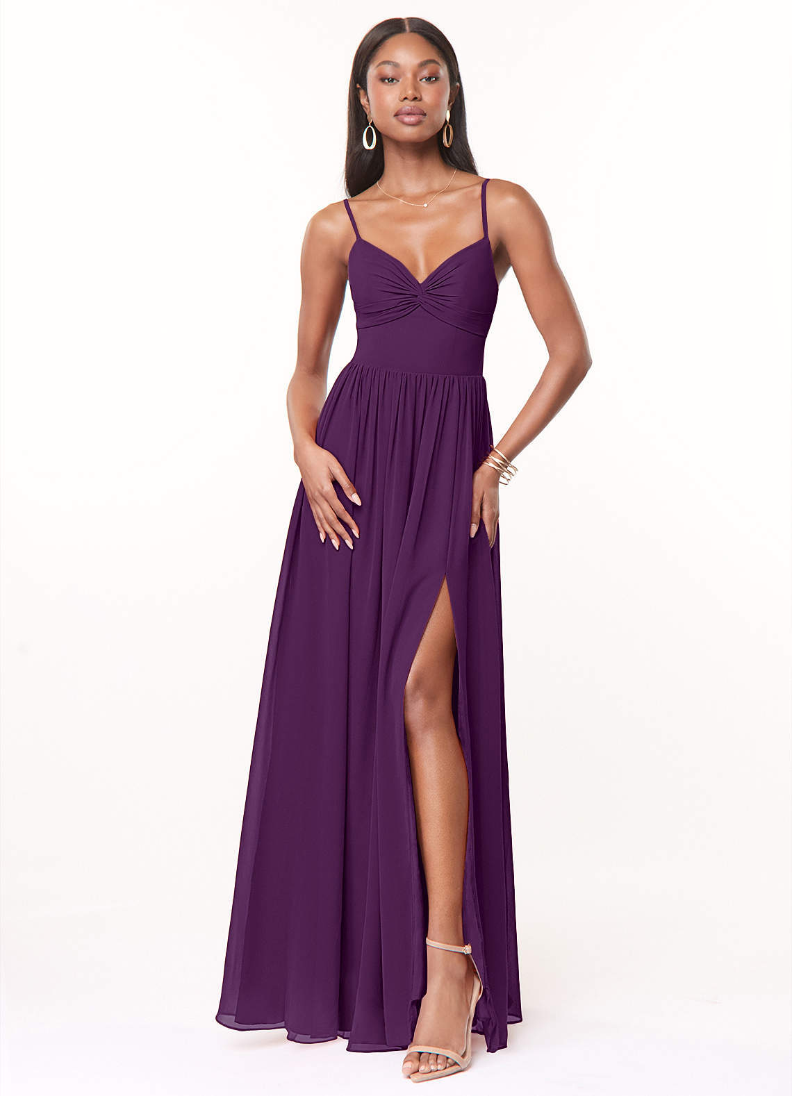 elyessen Zeya Dusty Blue A-Line V-Neck Pleated Chiffon Dress 5