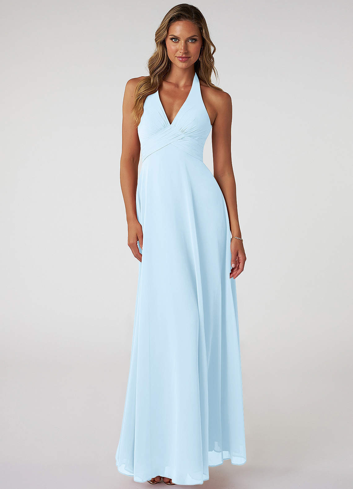 elyessen Tessie Sky Blue A-Line V-Neck Pleated Chiffon Dress 2