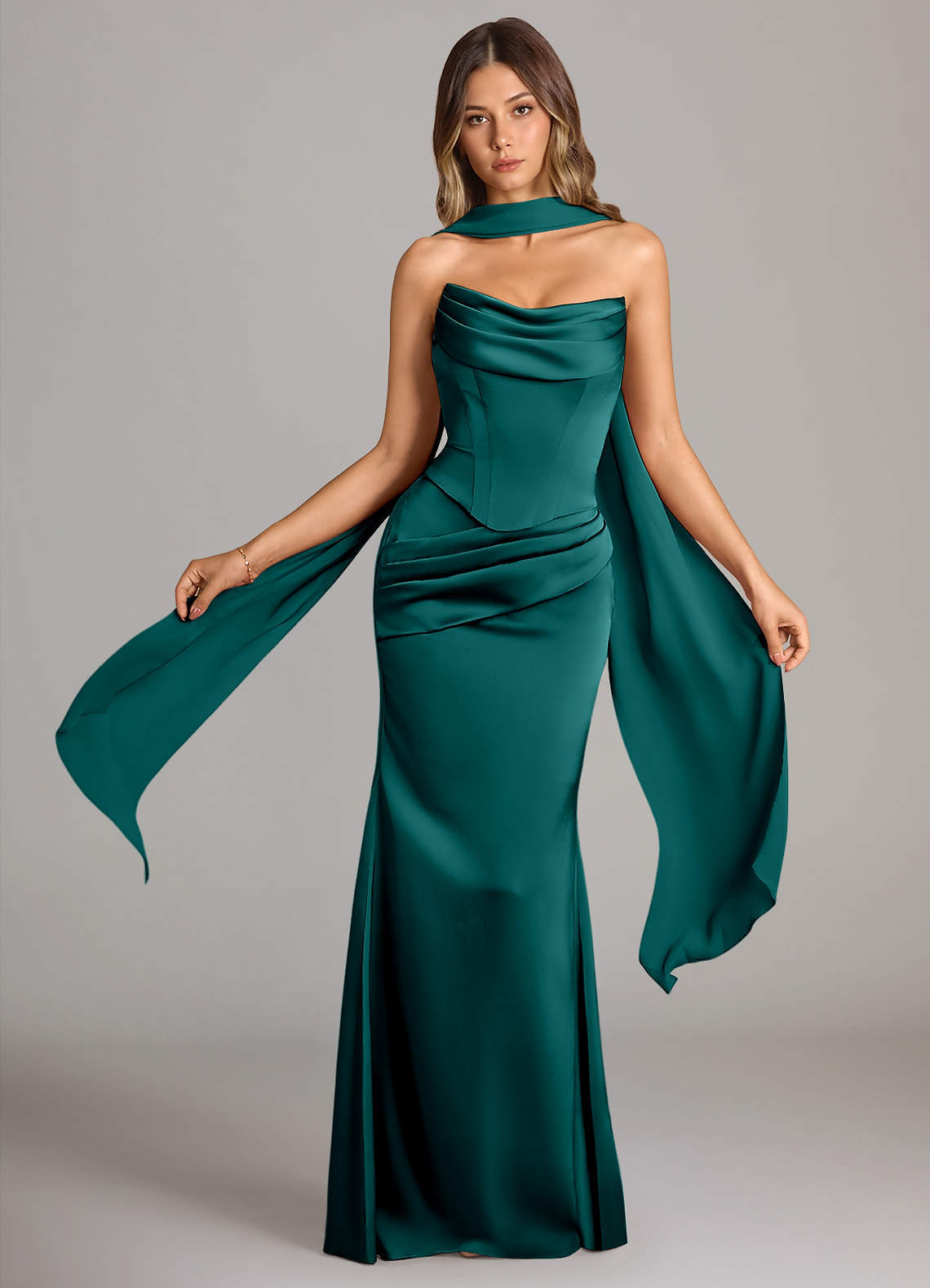 elyessen Sorrel Black Mermaid Strapless Stretch Satin Convertible Dress 2