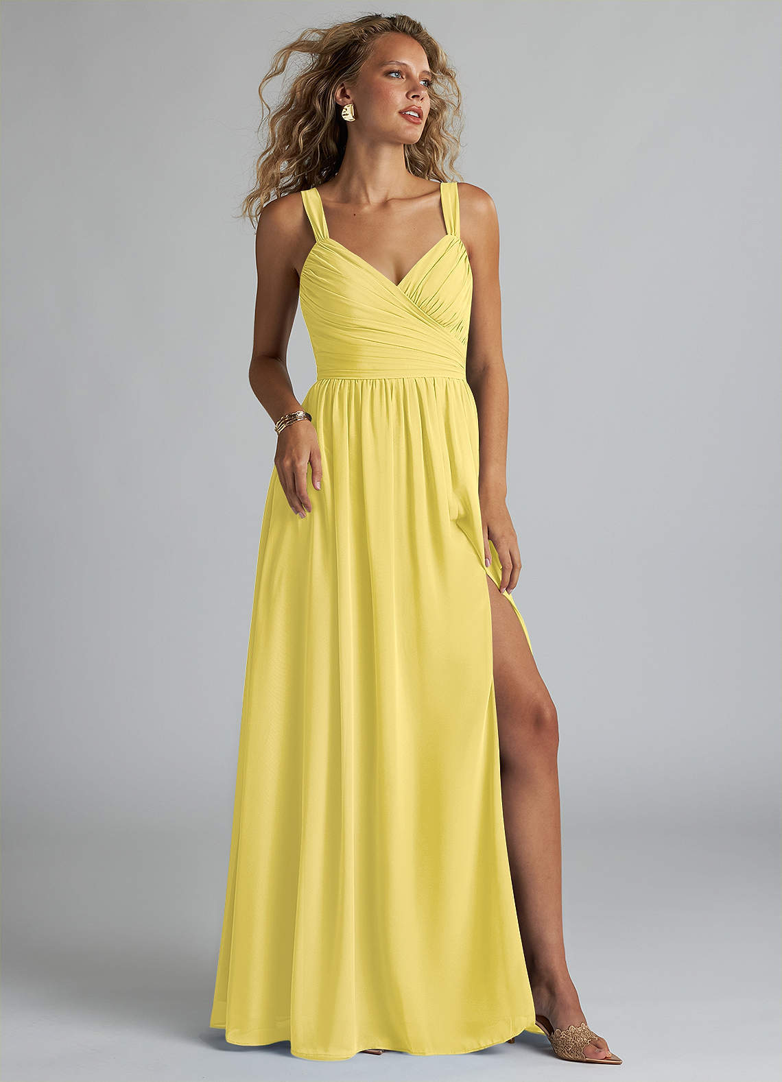 elyessen Aziza Sky Blue A-Line V-Neck Pleated Chiffon Dress 7