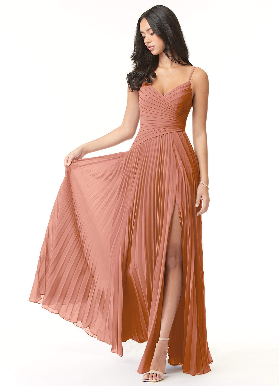 elyessen Vini Sky Blue A-Line V-Neck Pleated Chiffon Dress 8