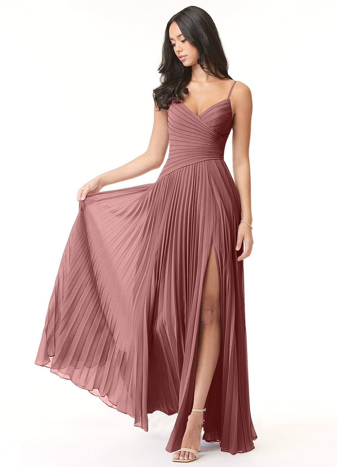 elyessen Vini Sky Blue A-Line V-Neck Pleated Chiffon Dress 5