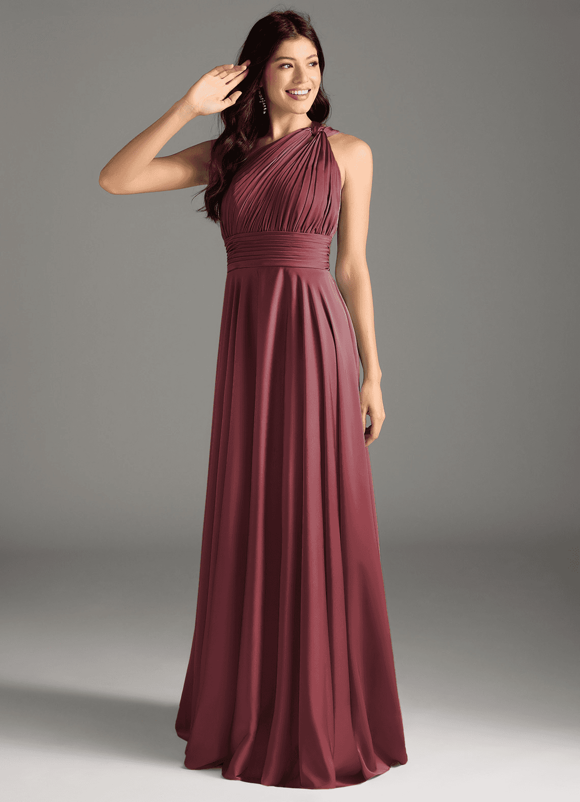 elyessen Charlize Dusty Sage A-Line One Shoulder Stretch Satin Dress 5