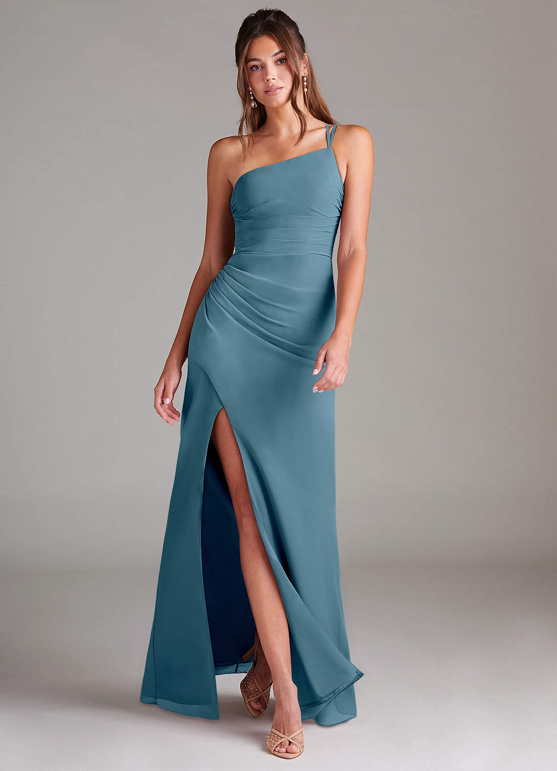 elyessen Eren Sky Blue Sheath One Shoulder Chiffon Dress 3