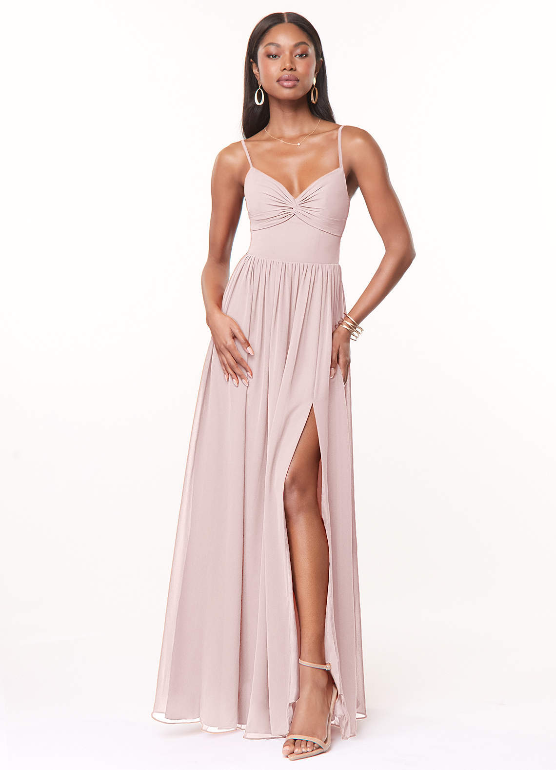 elyessen Zeya Dusty Blue A-Line V-Neck Pleated Chiffon Dress 4