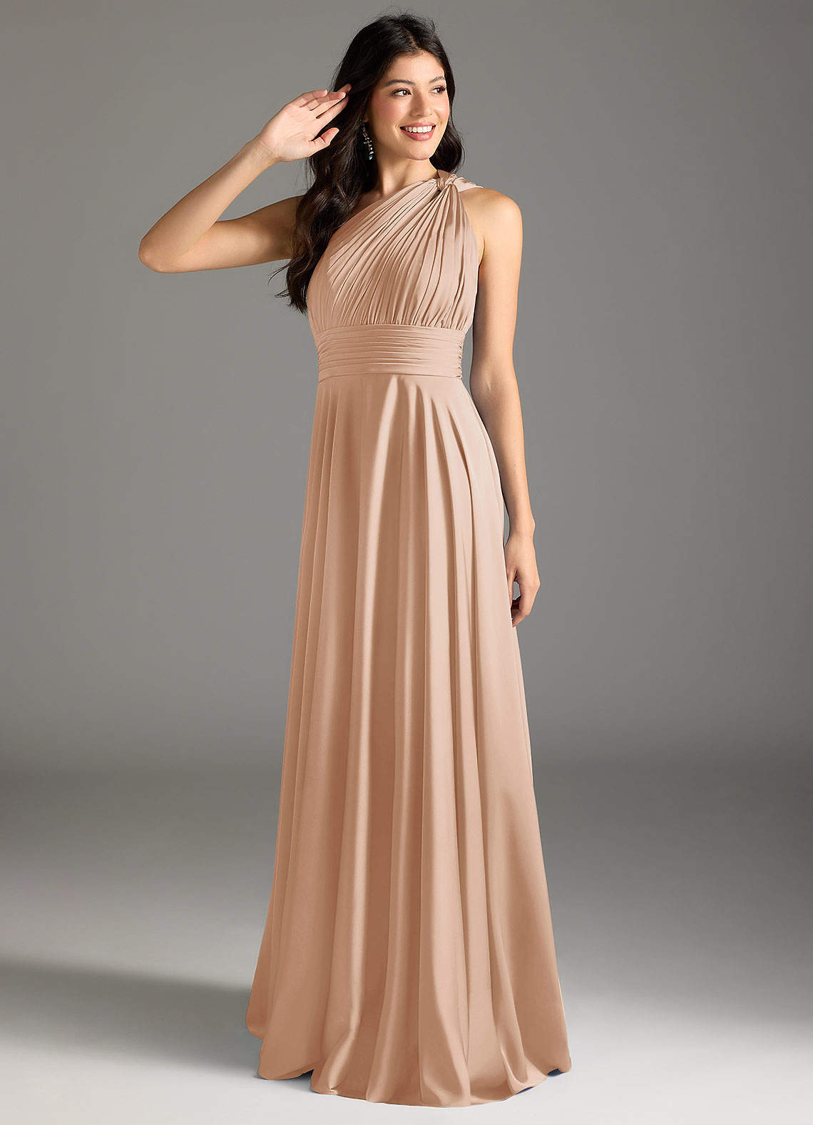 elyessen Charlize Dusty Sage A-Line One Shoulder Stretch Satin Dress 4