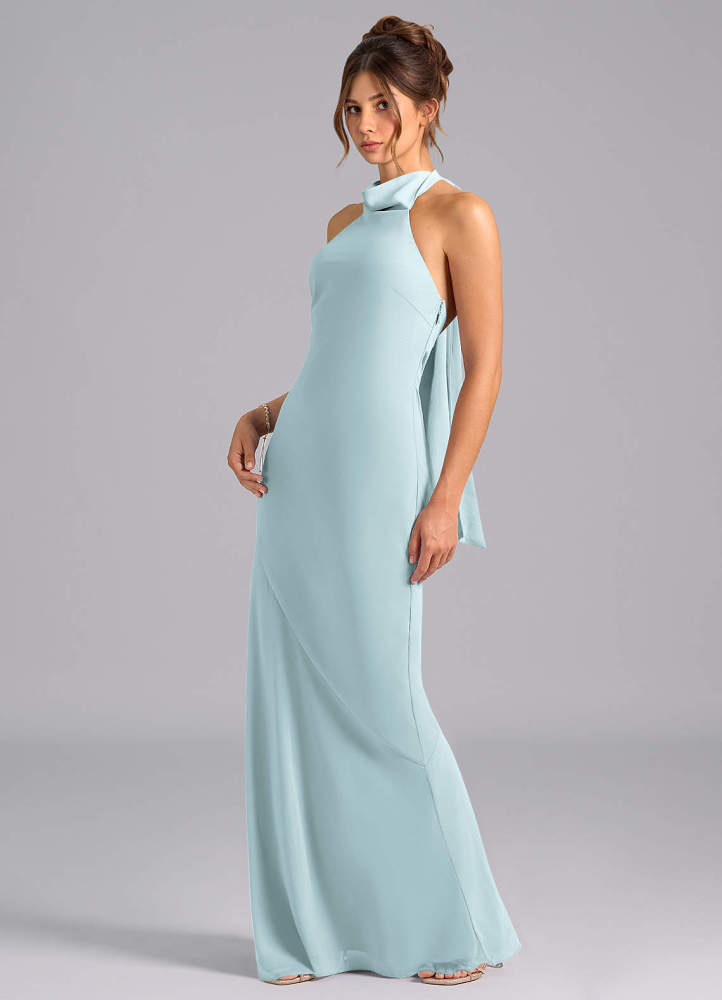 elyessen Velli Dusty Blue Mermaid High Neck Chiffon Dress 3