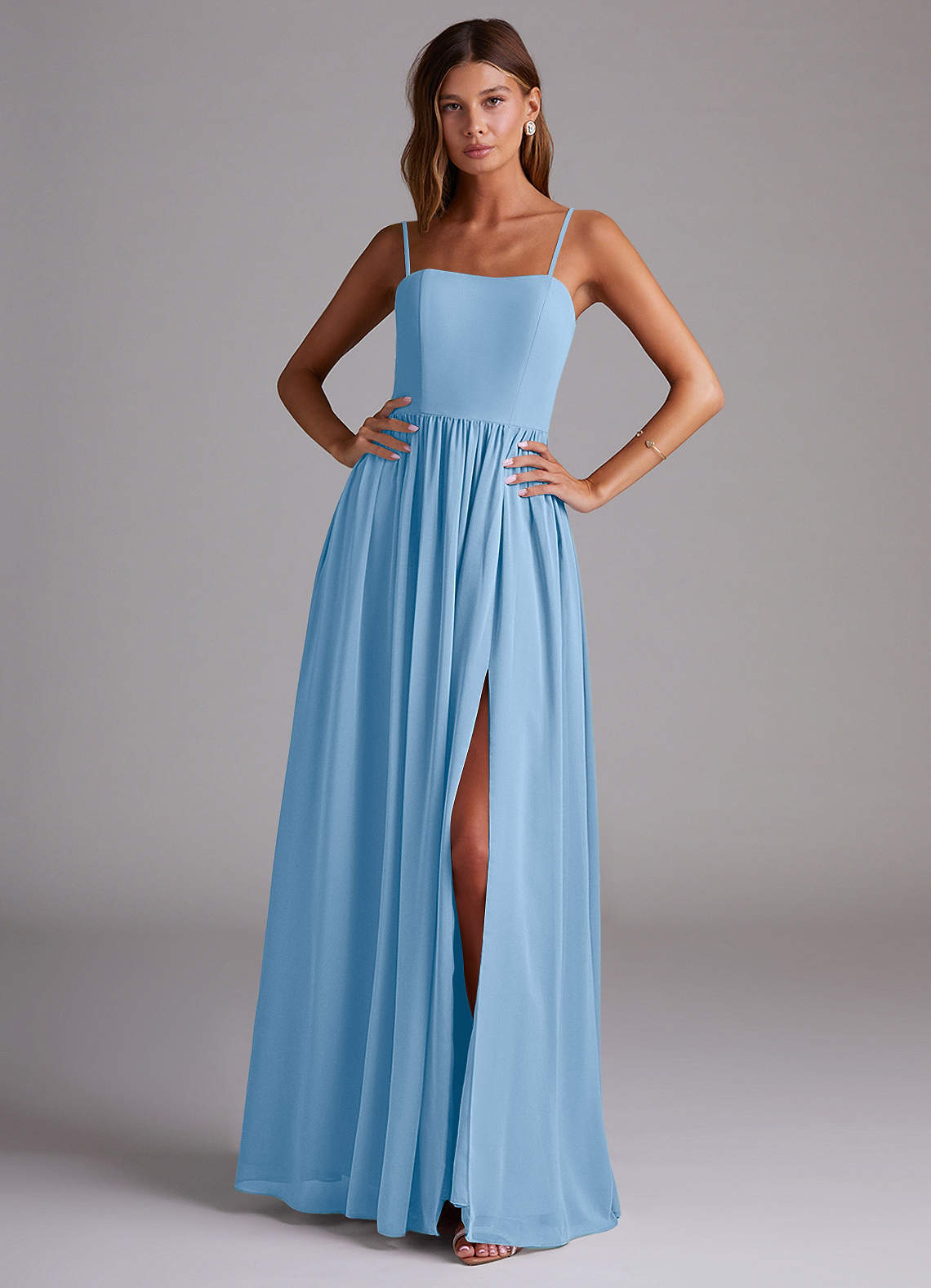 elyessen Calianna Dusty Blue A-Line Off the Shoulder Chiffon Convertible Dress 2