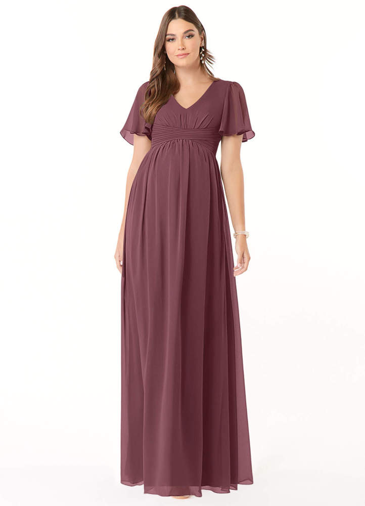 elyessen Verna A-Line V-Neck Ruched Chiffon Floor-Length Dress Cabernet 5