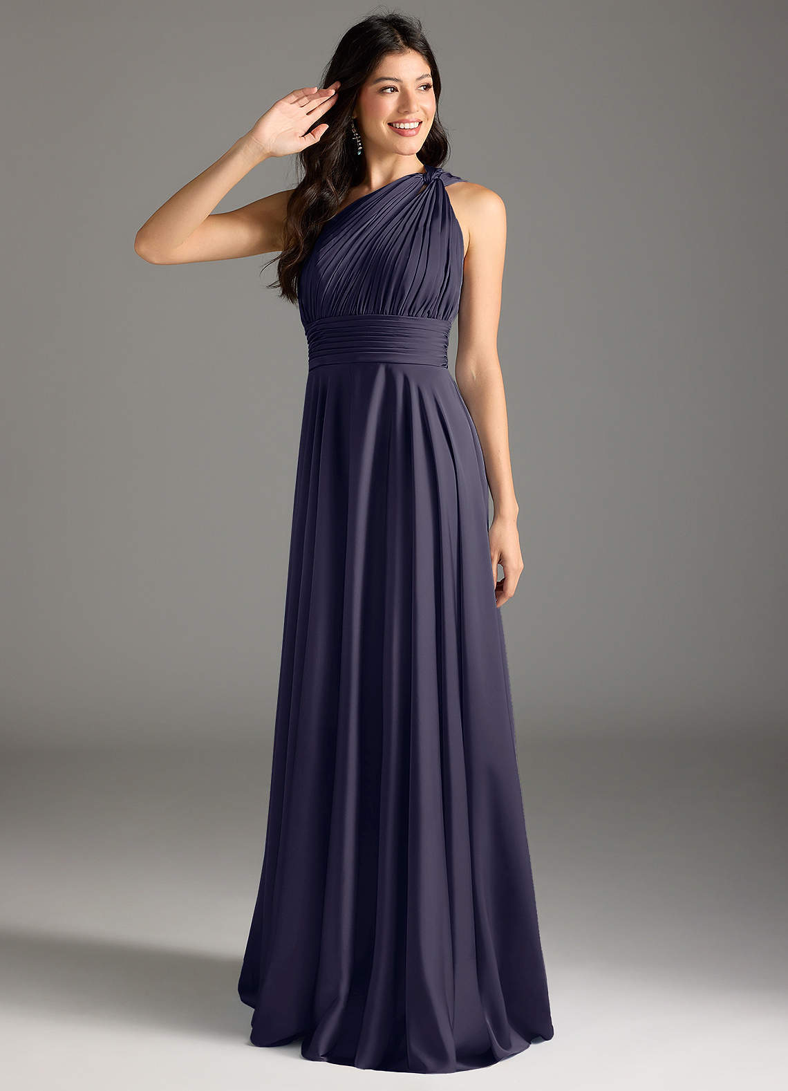 elyessen Charlize Dusty Sage A-Line One Shoulder Stretch Satin Dress 3