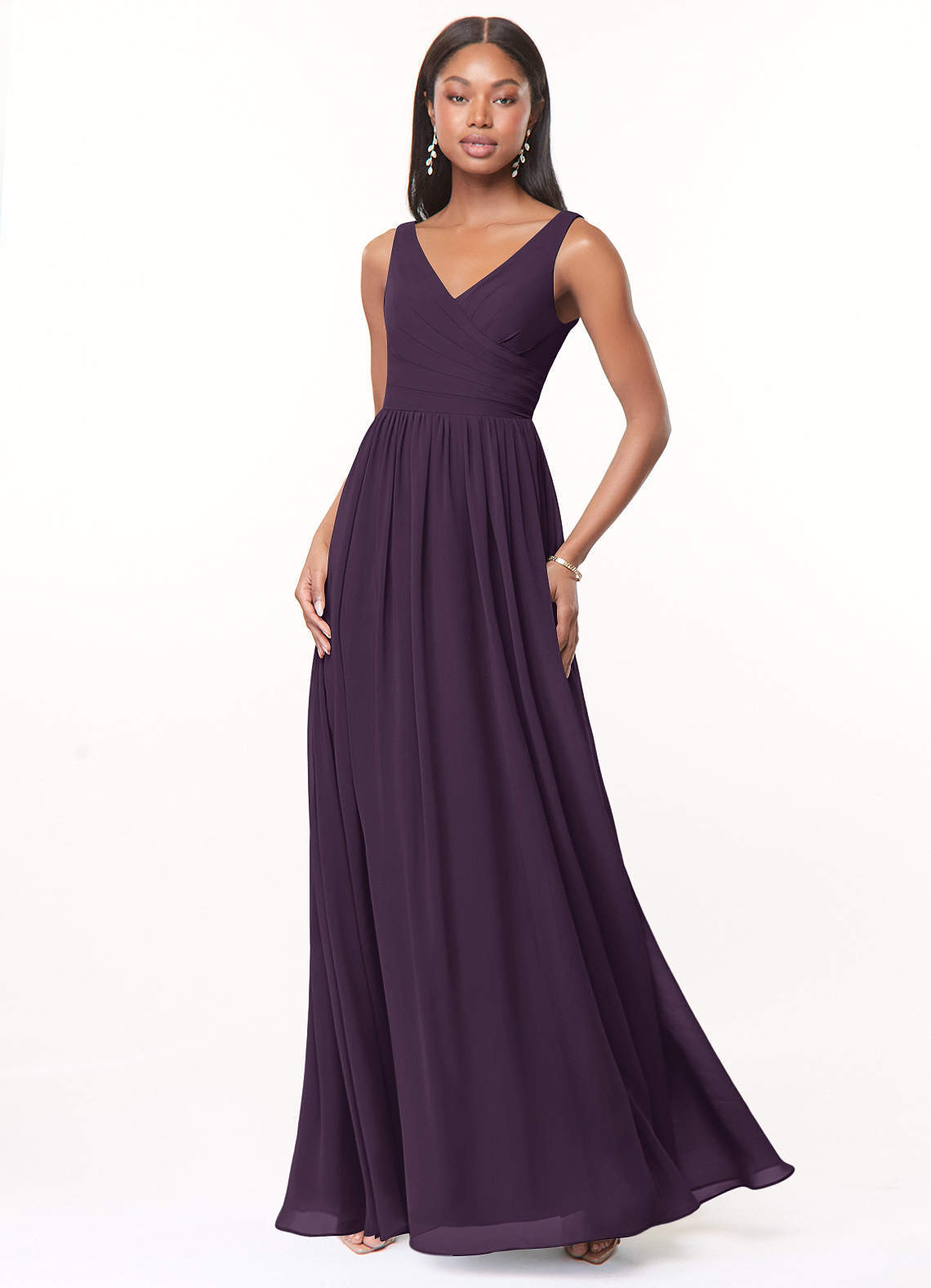 elyessen Keyla Dusty Blue A-Line V-Neck Pleated Chiffon Dress 5