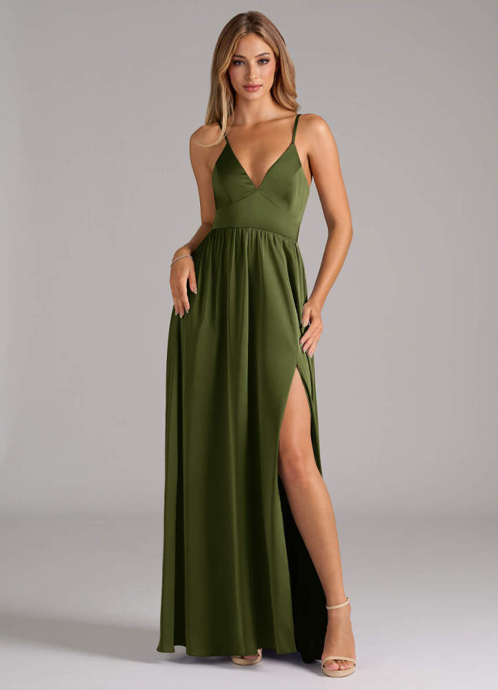 elyessen Aaida Dusty Sage A-Line Corset Stretch Satin Dress 2