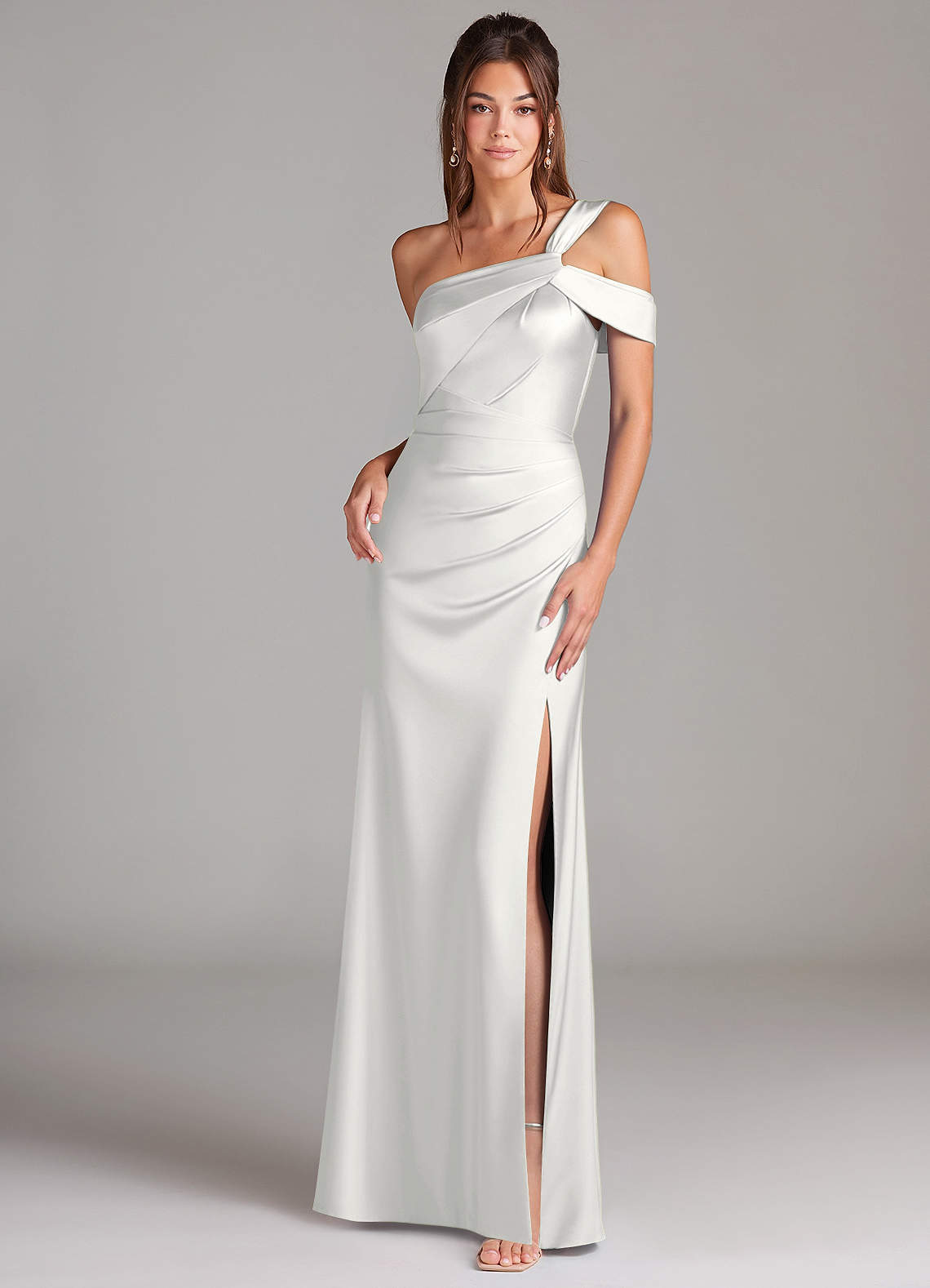 elyessen Wynter Black Sheath One Shoulder Stretch Satin Dress 7