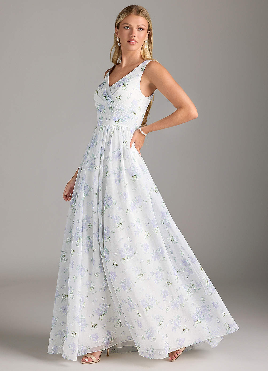 elyessen Keyla Dusty Blue A-Line V-Neck Pleated Chiffon Dress 9