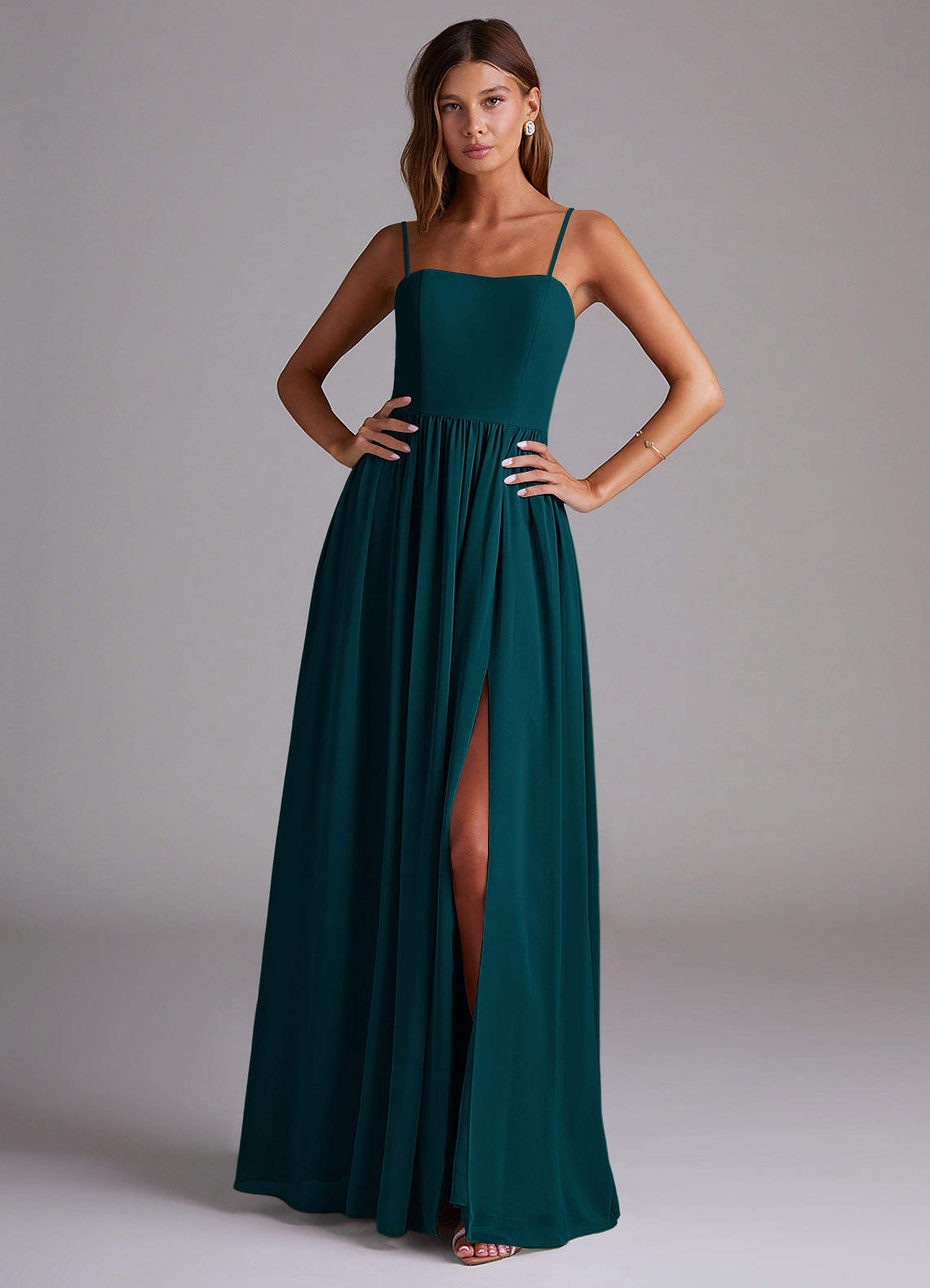 elyessen Calianna Dusty Blue A-Line Off the Shoulder Chiffon Convertible Dress 2