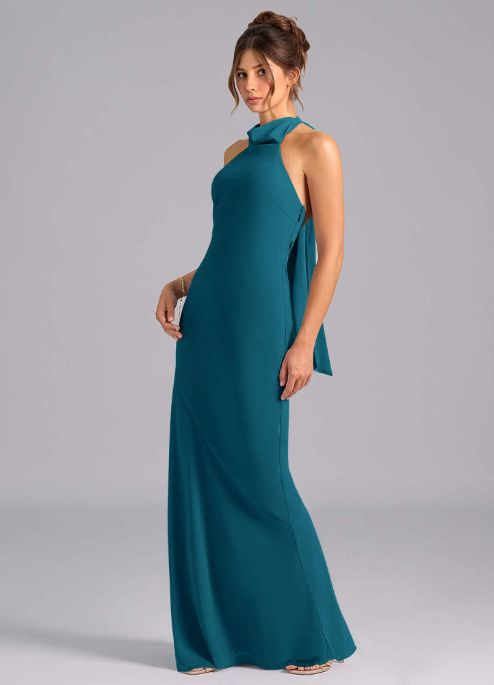 elyessen Velli Dusty Blue Mermaid High Neck Chiffon Dress 3