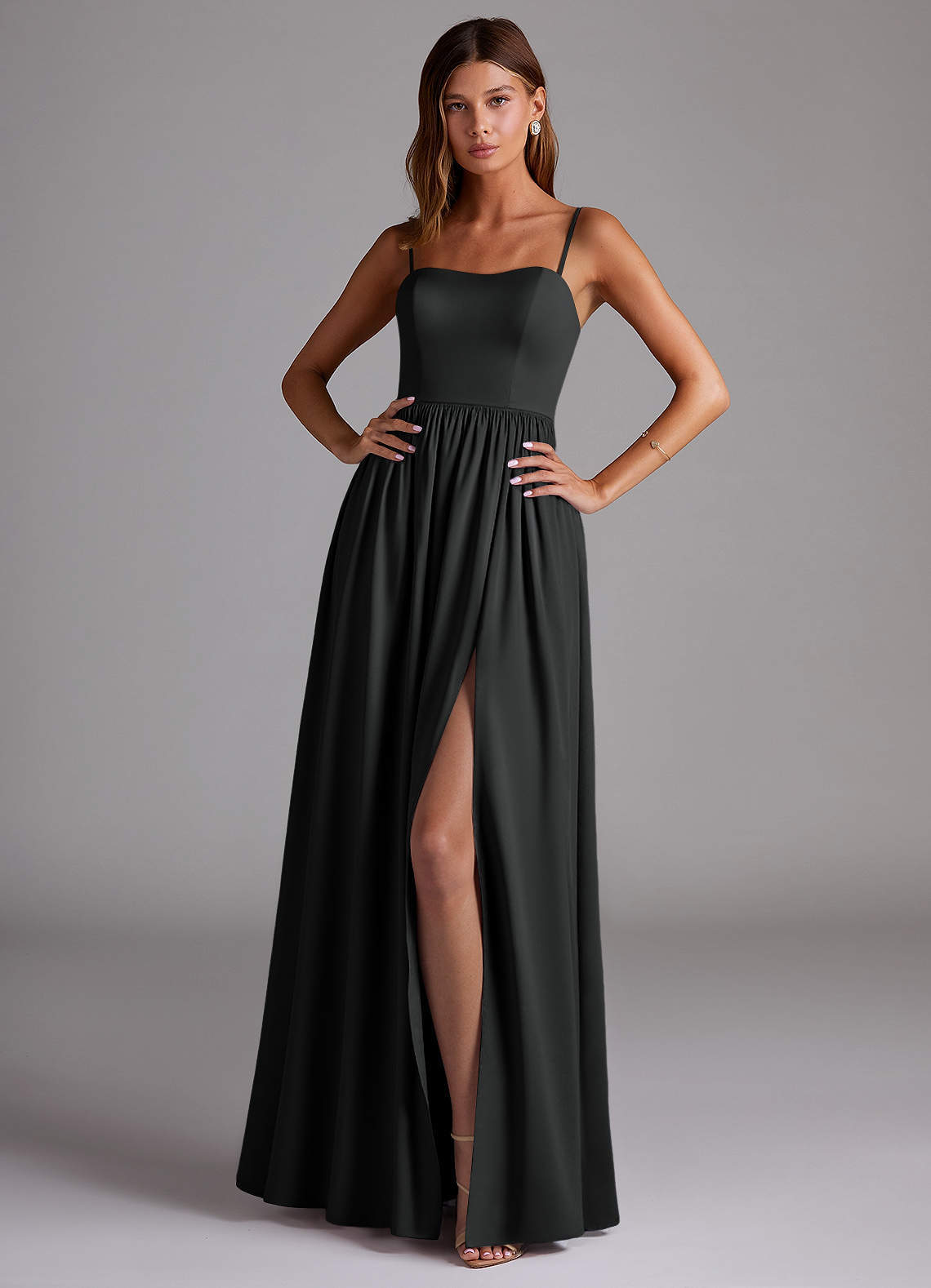 elyessen Calianna Black A-Line Off the Shoulder Stretch Satin Convertible Dress 7