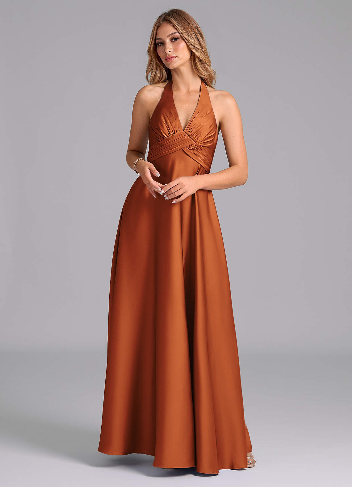 elyessen Tessie Terracotta A-Line Pleated Stretch Satin Dress 6