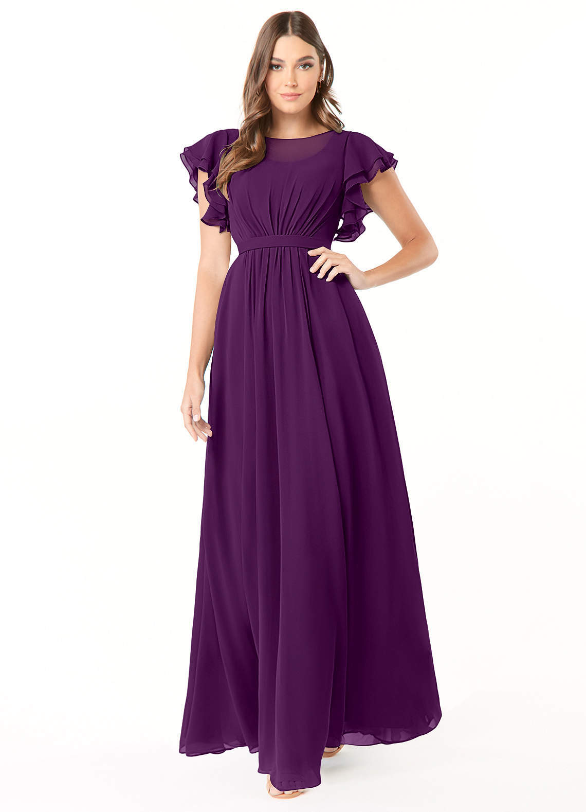 elyessen Daphne A-Line Ruffled Chiffon Floor-Length Dress Eucalyptus 5