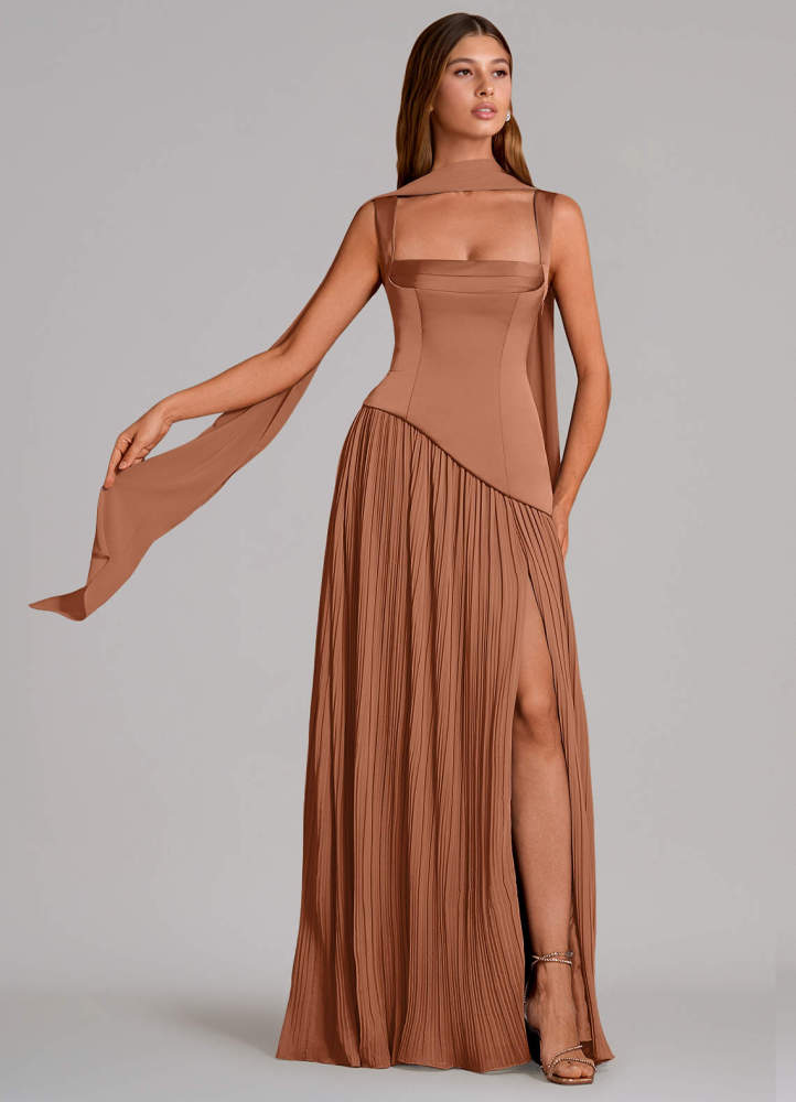 elyessen Stephanie Black A-Line Pleated Stretch Satin Dress 6